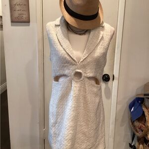 Zara Cream Midi Dress with Cut-Out Detail